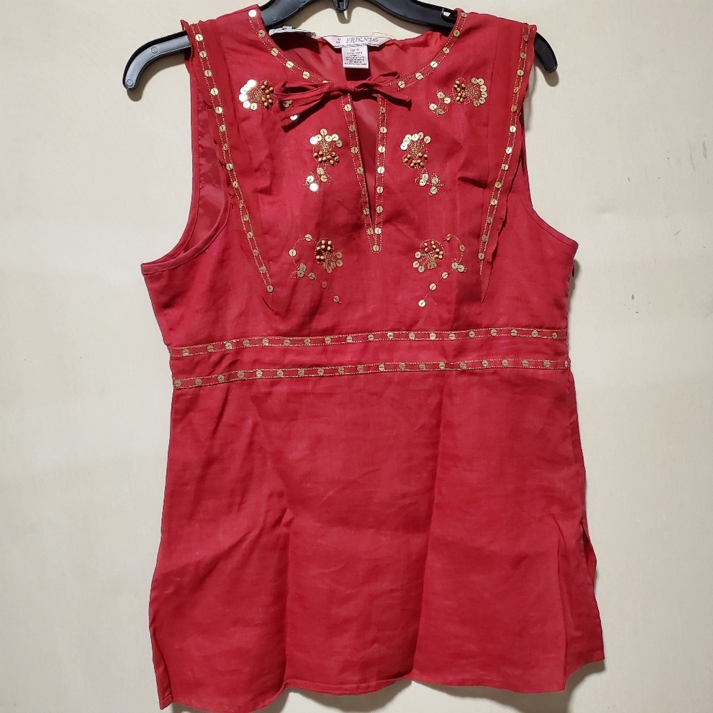 Red Linen Top Size 8 2 Friends Irish Linen